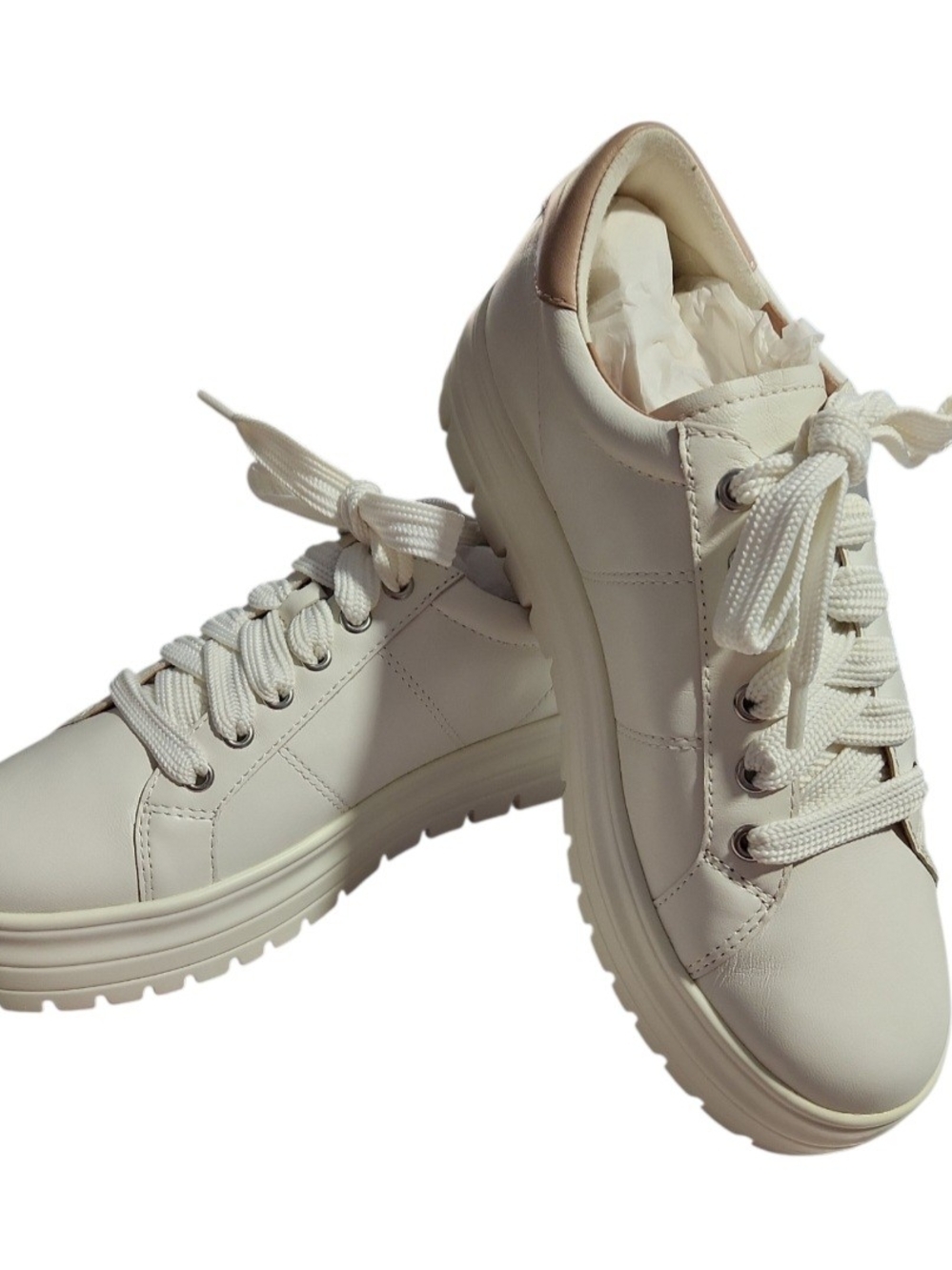 Paolo Women’s Leather Eggshell Platform Lace-Up Sneakers